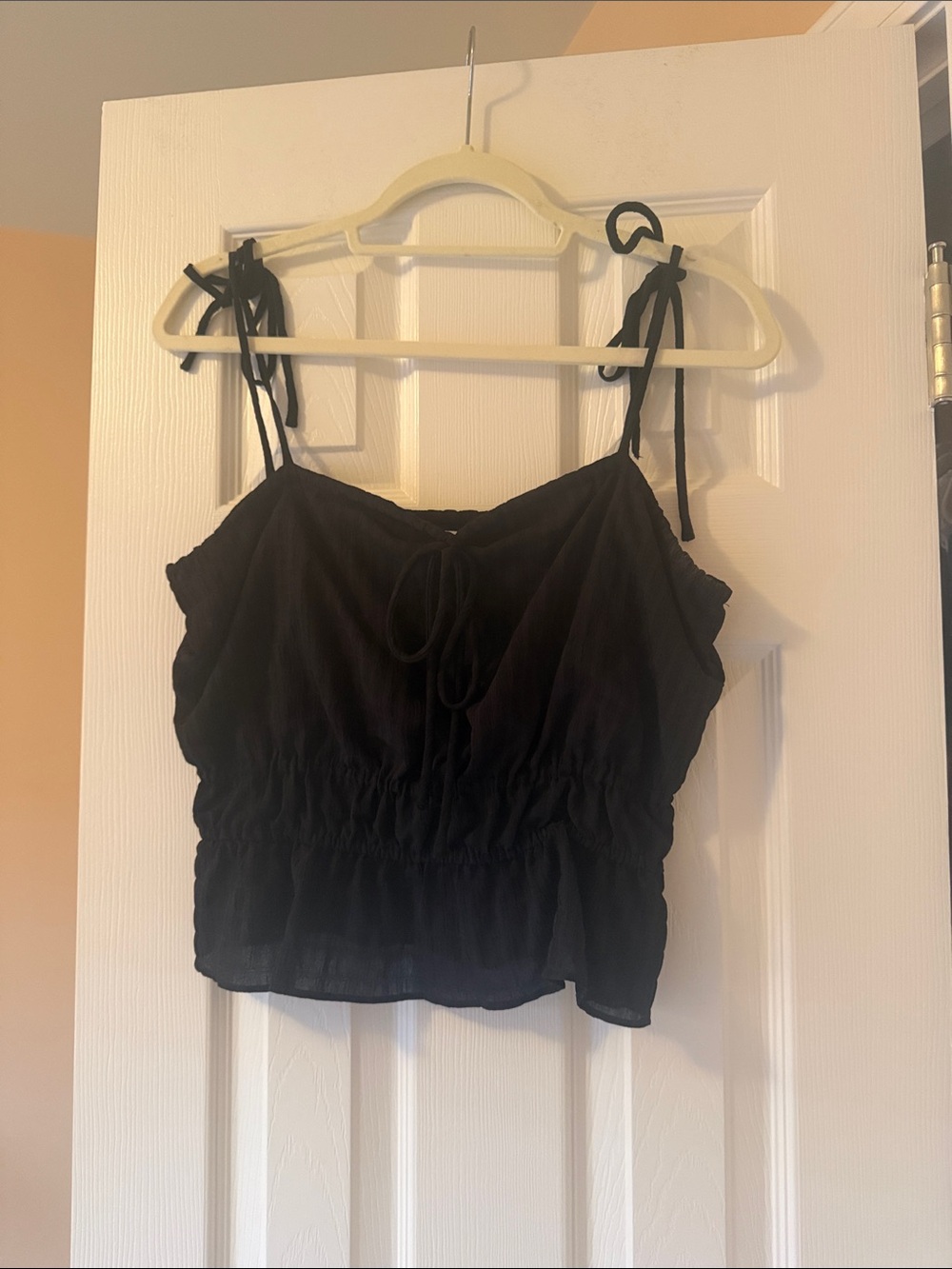 Lovers + Friends Black Tie-Shoulder Ruffle Waist Camisole